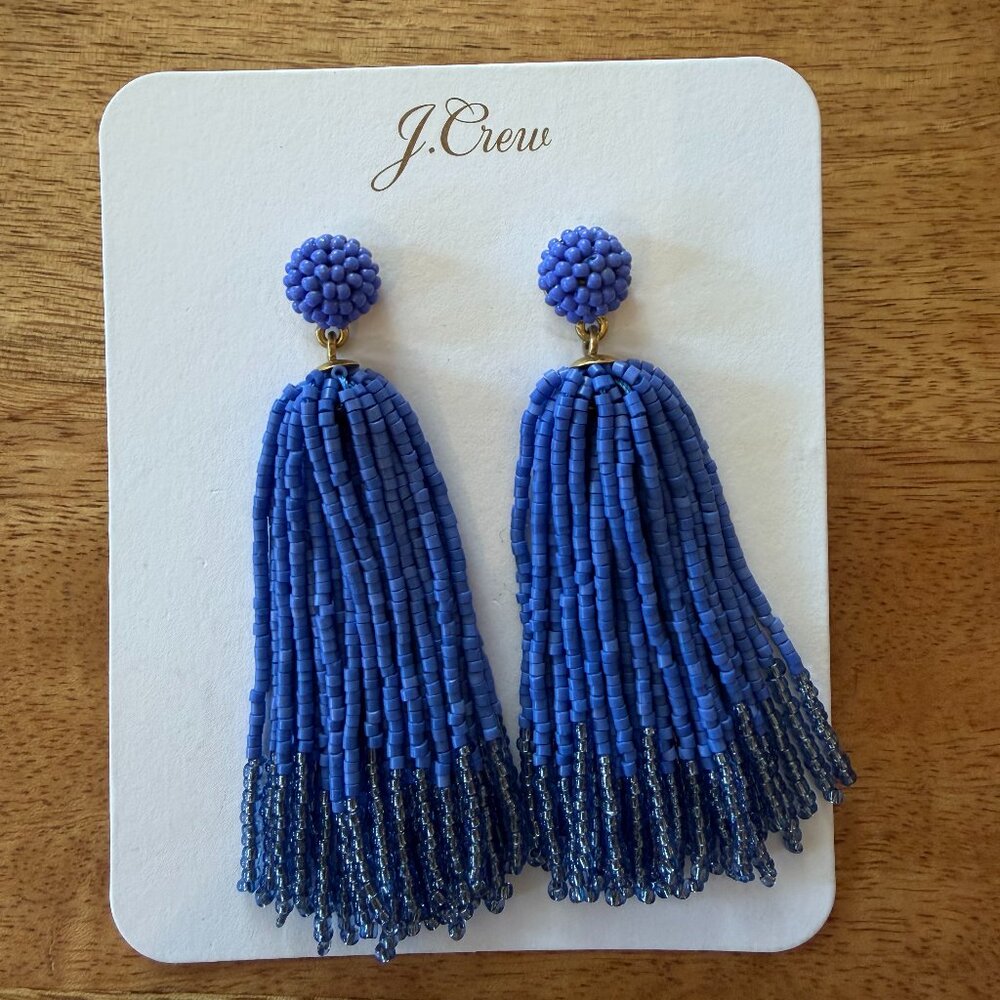 J. Crew Beaded Tassel Earrings - Blue